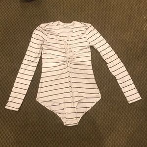 White and black striped leotard